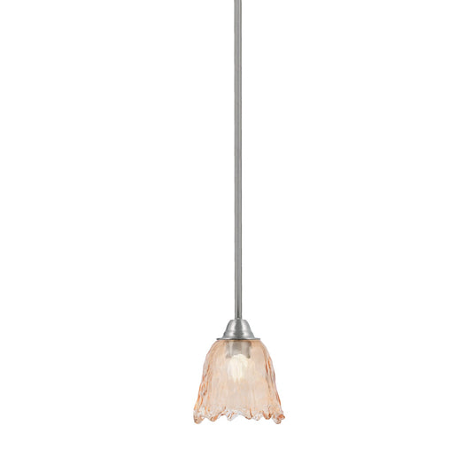 Toltec Paramount 7in 1-Light Mini Pendant | Brushed Nickel and Amber Lava Glass | Kitchen Island & Dining Room | 7 x 7.5 in | Model 3401-BN-4233