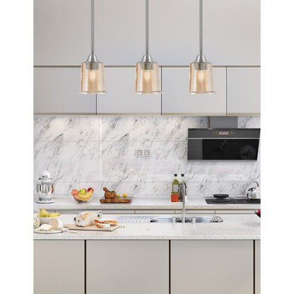 Toltec Paramount 5in 1-Light Mini Pendant | Contemporary Brushed Nickel and Amber Bubble Glass | Kitchen Island & Dining Room | Model 3401-BN-5033