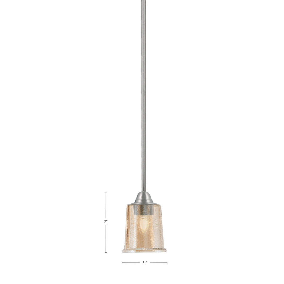 Toltec Paramount 5in 1-Light Mini Pendant | Contemporary Brushed Nickel and Amber Bubble Glass | Kitchen Island & Dining Room | Model 3401-BN-5033