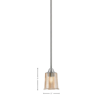 Toltec Paramount 5in 1-Light Mini Pendant | Contemporary Brushed Nickel and Amber Bubble Glass | Kitchen Island & Dining Room | Model 3401-BN-5033