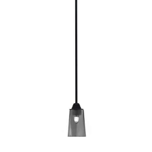Toltec Paramount 5in 1-Light Mini Pendant | Modern Matte Black and Smoke Bubble Glass | Kitchen Island & Dining Room | Model 3401-MB-262