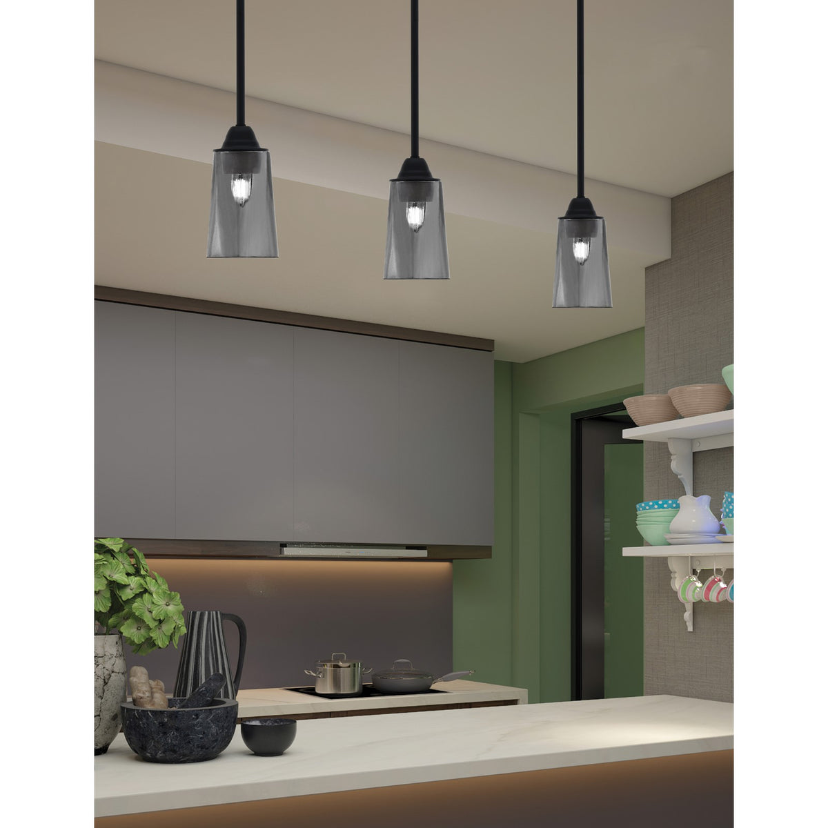 Toltec Paramount 5in 1-Light Mini Pendant | Modern Matte Black and Smoke Bubble Glass | Kitchen Island & Dining Room | Model 3401-MB-262