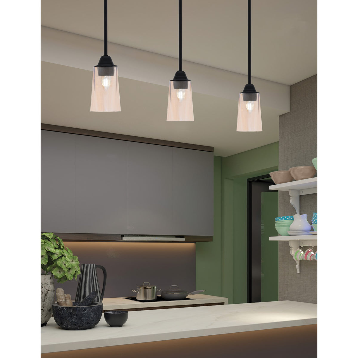 Toltec Paramount 5in 1-Light Mini Pendant | Modern Matte Black and Amber Gradient Glass | Kitchen Island & Dining Room | Model 3401-MB-263