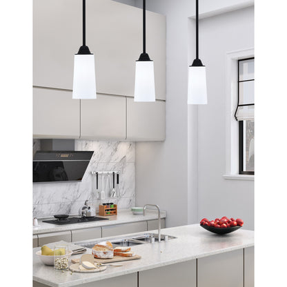 Toltec Paramount 5in 1-Light Mini Pendant | Modern Matte Black and White Opal Glass | Kitchen Island & Dining Room | Model 3401-MB-291