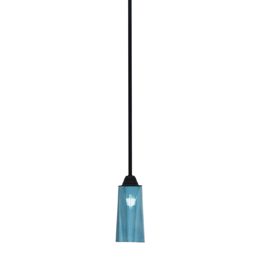 Toltec Paramount 5in 1-Light Mini Pendant | Modern Matte Black and Blue Gradient Glass | Kitchen Island & Dining Room | Model 3401-MB-295