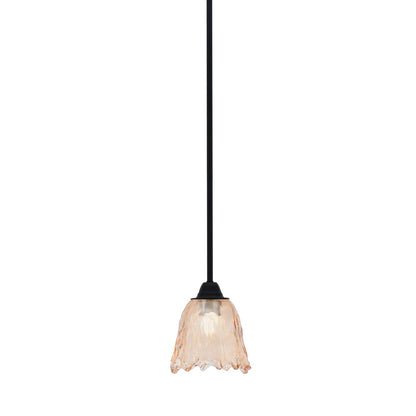 Toltec Paramount 7in 1-Light Mini Pendant | Modern Matte Black and Amber Lava Glass | Kitchen Island & Dining Room | 7 x 7.5 in | Model 3401-MB-4233