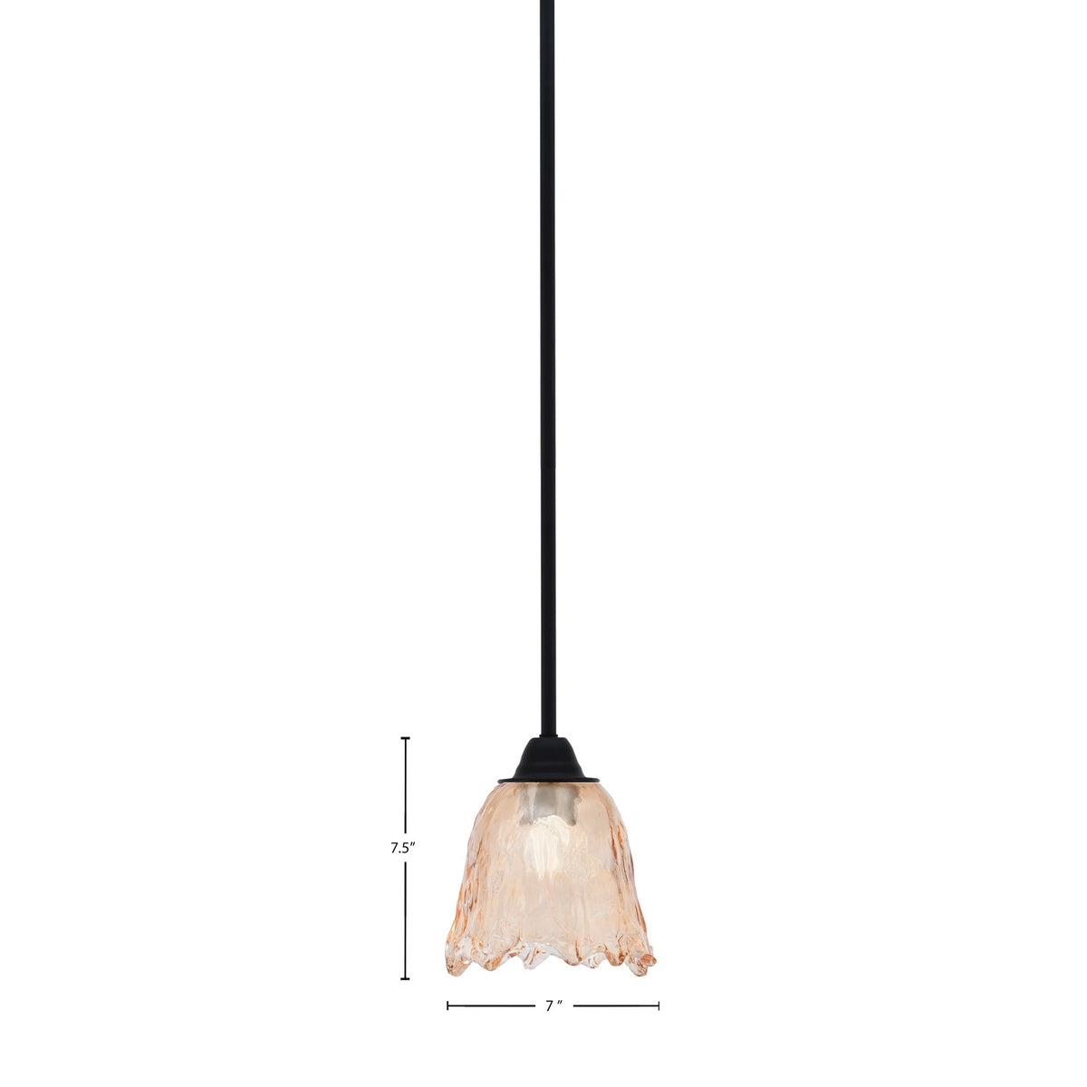Toltec Paramount 7in 1-Light Mini Pendant | Modern Matte Black and Amber Lava Glass | Kitchen Island & Dining Room | 7 x 7.5 in | Model 3401-MB-4233