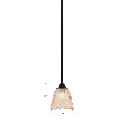 Toltec Paramount 7in 1-Light Mini Pendant | Modern Matte Black and Amber Lava Glass | Kitchen Island & Dining Room | 7 x 7.5 in | Model 3401-MB-4233