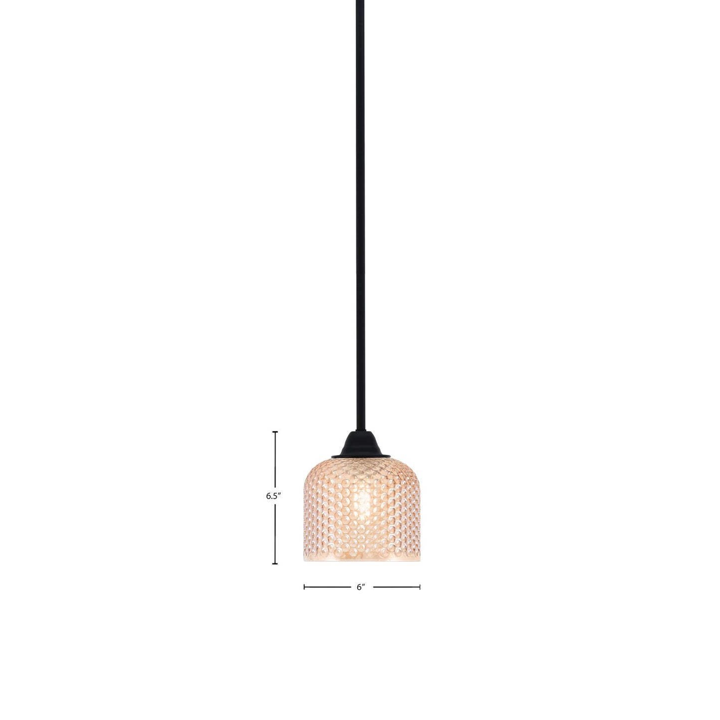 Toltec Paramount 6in 1-Light Mini Pendant | Matte Black Steel and Amber Textured Glass | Kitchen Island & Accent | 6 x 6.5 in | Model 3401-MB-4613