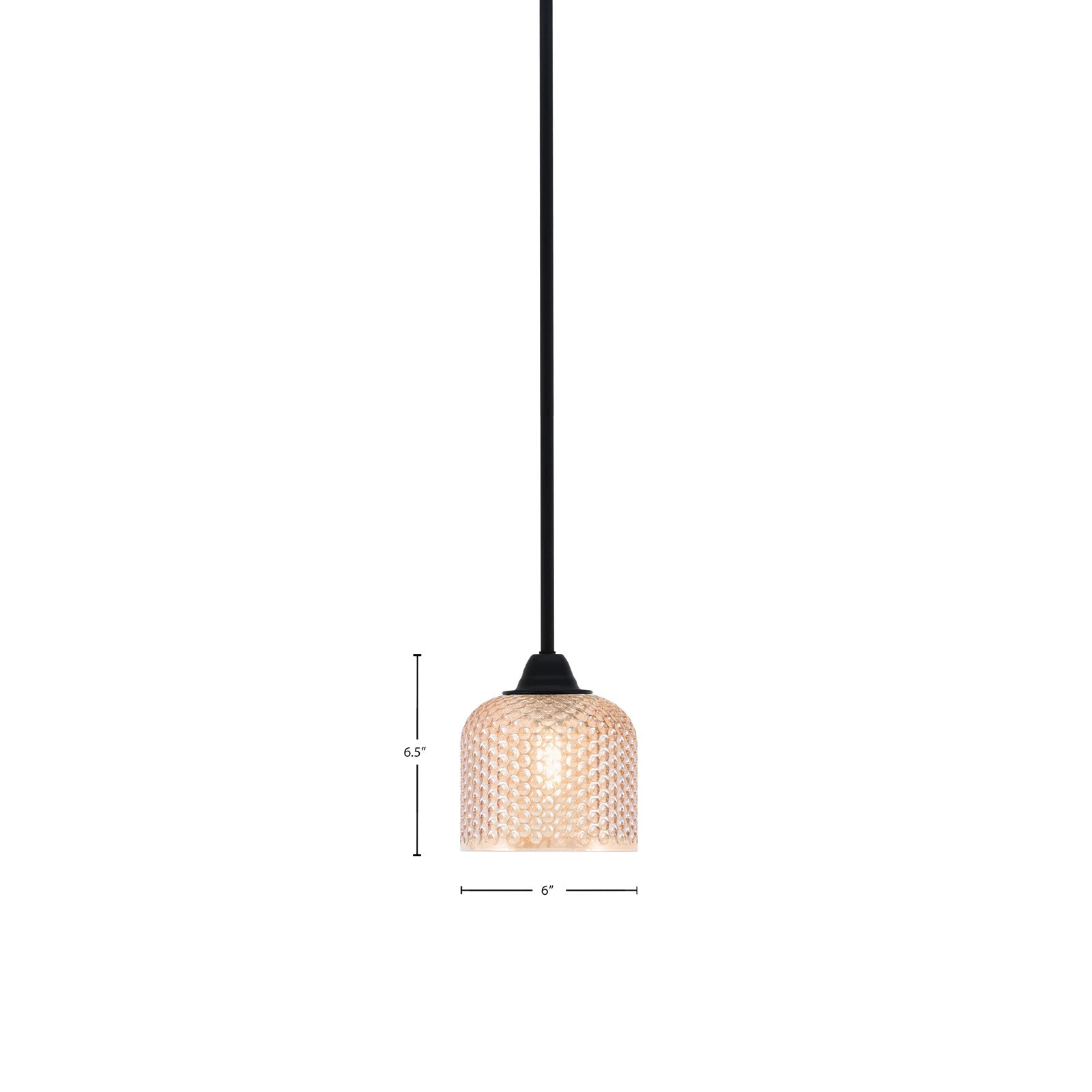 Toltec Paramount 6in 1-Light Mini Pendant | Matte Black Steel and Amber Textured Glass | Kitchen Island & Accent | 6 x 6.5 in | Model 3401-MB-4613