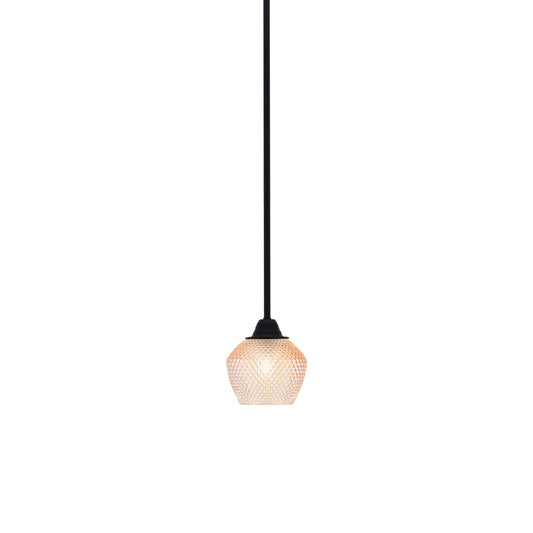 Toltec Paramount 6in 1-Light Mini Pendant | Modern Matte Black Steel and Amber Textured Glass | Kitchen Island & Counter | 6 x 6.5 in | Model 3401-MB-4623