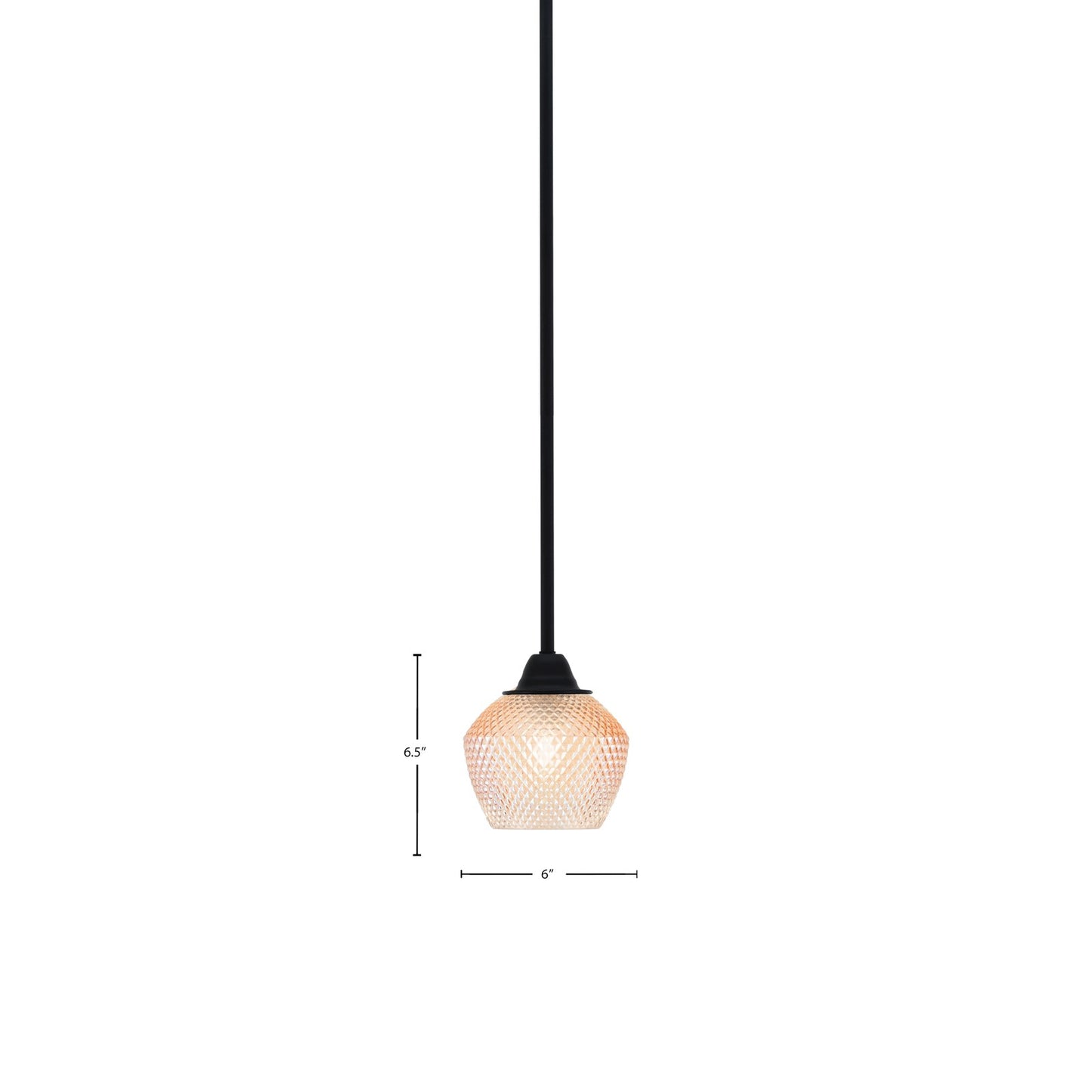 Toltec Paramount 6in 1-Light Mini Pendant | Modern Matte Black Steel and Amber Textured Glass | Kitchen Island & Counter | 6 x 6.5 in | Model 3401-MB-4623