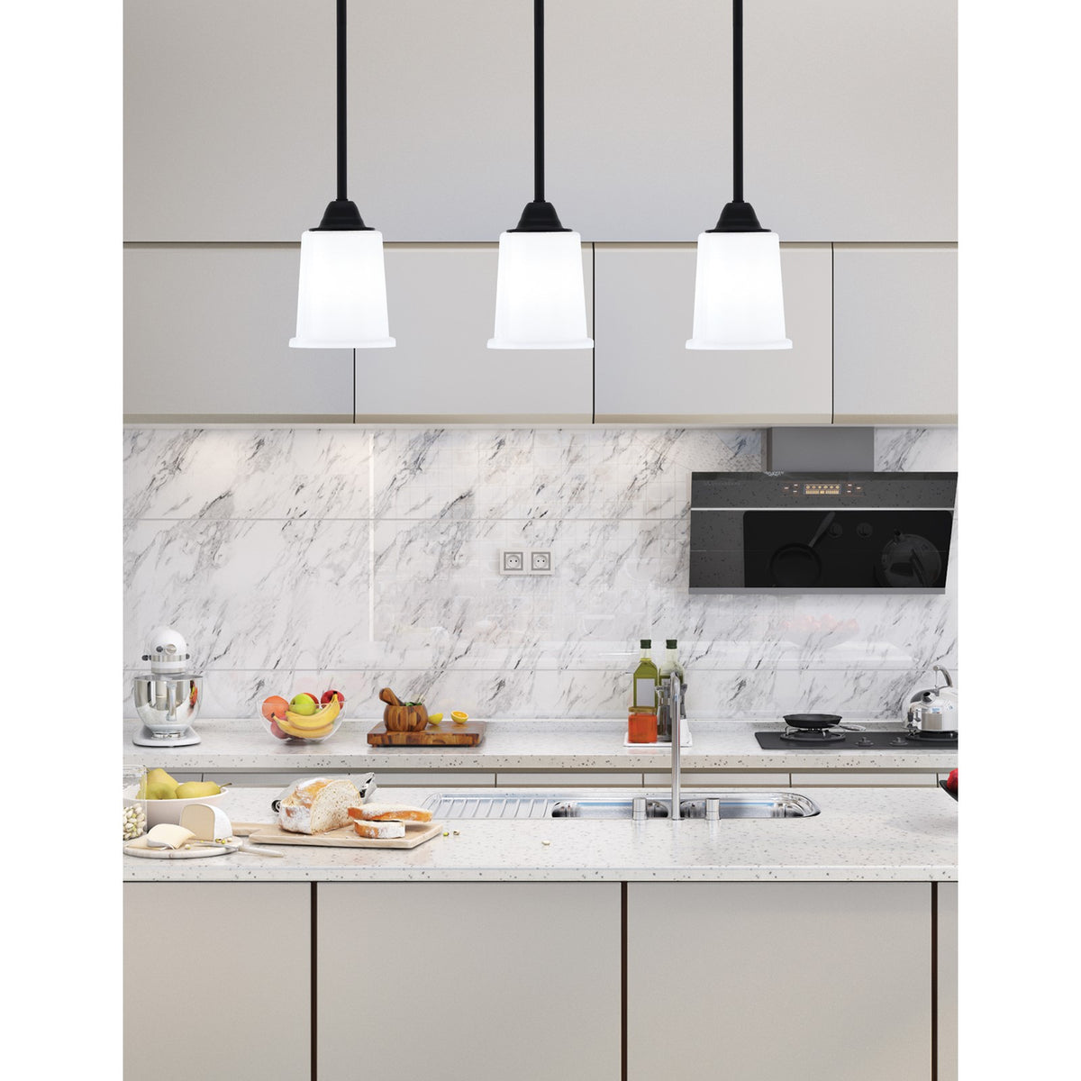 Toltec Paramount 5in 1-Light Mini Pendant | Modern Matte Black and White Opal Glass | Kitchen Island & Dining Room | 5 x 7 in | Model 3401-MB-5031