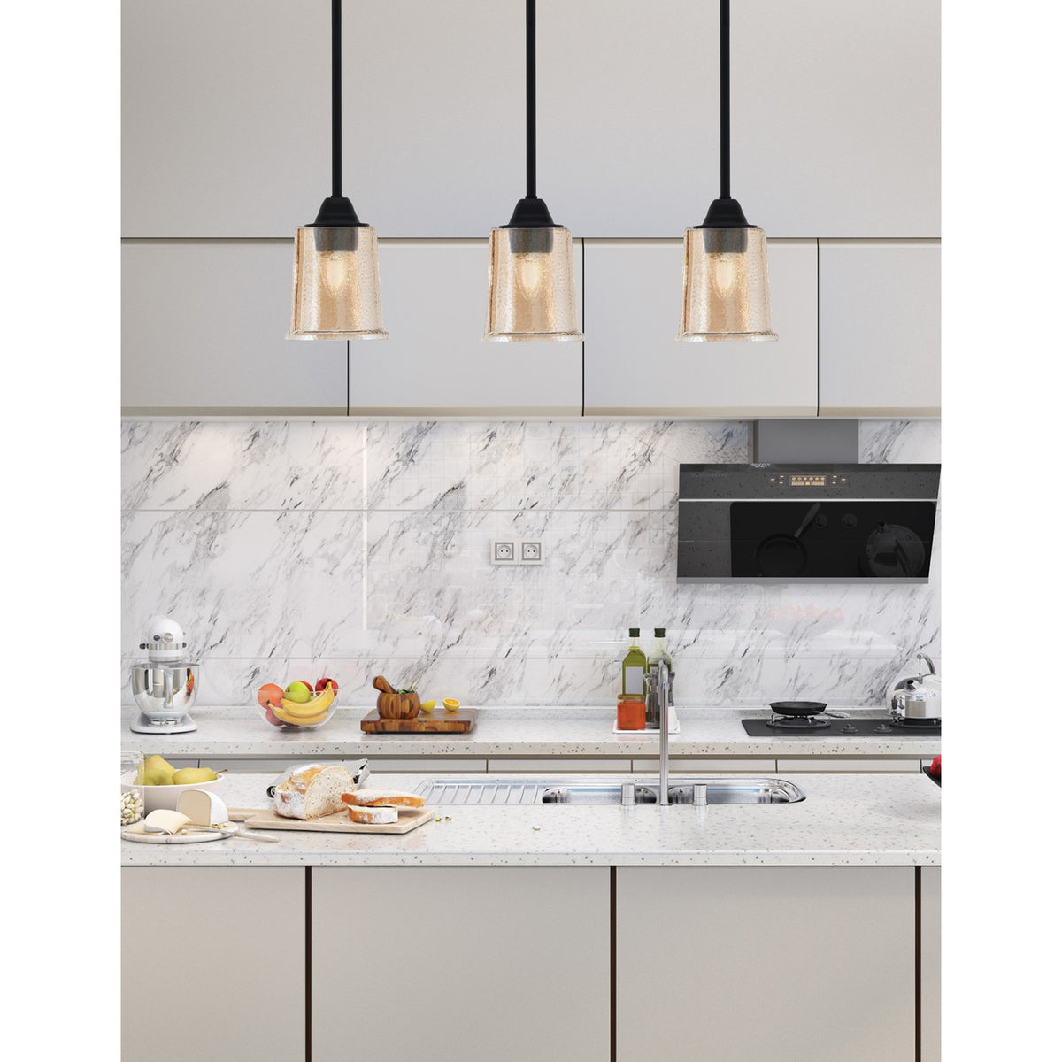 Toltec Paramount 5in 1-Light Mini Pendant | Modern Matte Black and Amber Bubble Glass | Kitchen Island & Dining Room | 5 x 7 in | Model 3401-MB-5033