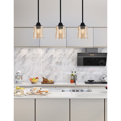 Toltec Paramount 5in 1-Light Mini Pendant | Modern Matte Black and Amber Bubble Glass | Kitchen Island & Dining Room | 5 x 7 in | Model 3401-MB-5033