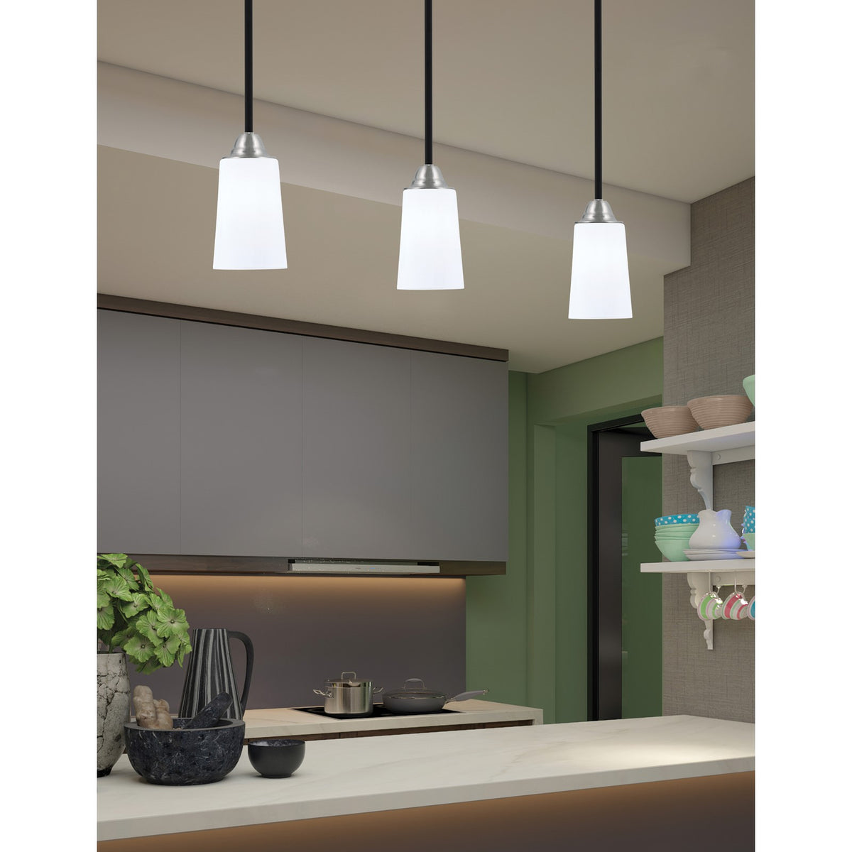 Toltec Paramount 4.5in 1-Light Mini Pendant | Modern Matte Black and Brushed Nickel with White Opal Glass | Kitchen Island | Model 3401-MBBN-261