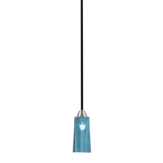 Toltec Paramount 5in 1-Light Mini Pendant | Modern Matte Black and Brushed Nickel Blue Gradient Glass | Kitchen Island & Dining | Model 3401-MBBN-295