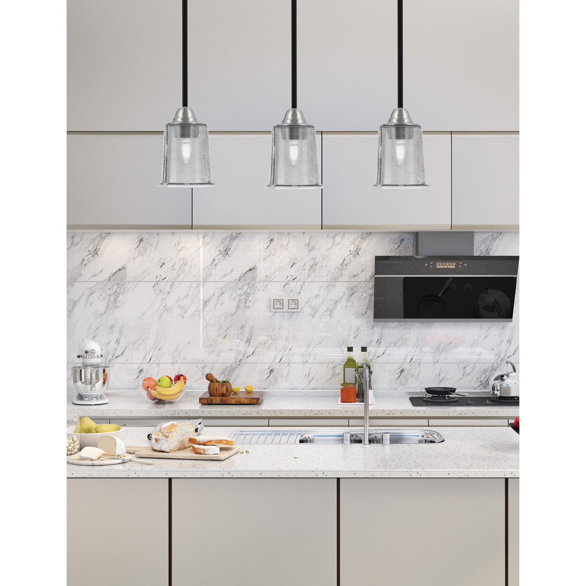 Toltec Paramount 5in 1-Light Mini Pendant | Modern Matte Black and Brushed Nickel Smoke Bubble Glass | Kitchen Island & Dining | Model 3401-MBBN-5032