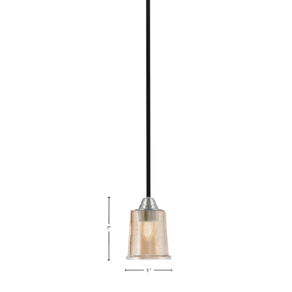 Toltec Paramount 5in 1-Light Mini Pendant | Modern Matte Black and Brushed Nickel Amber Bubble Glass | Kitchen Island & Dining | Model 3401-MBBN-5033