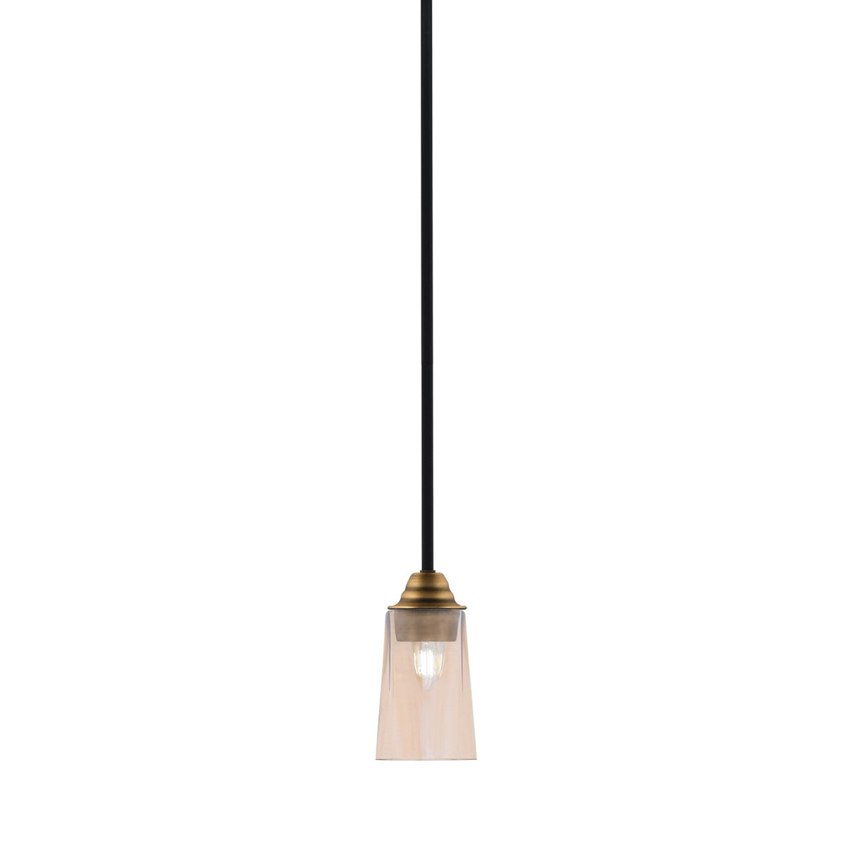 Toltec Paramount 5in 1-Light Mini Pendant | Modern Matte Black & Brass and Amber Gradient Glass | Kitchen Island & Dining Room | Model 3401-MBBR-263
