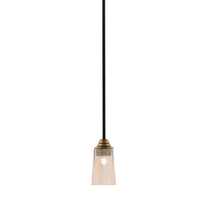 Toltec Paramount 5in 1-Light Mini Pendant | Modern Matte Black & Brass and Amber Gradient Glass | Kitchen Island & Dining Room | Model 3401-MBBR-263