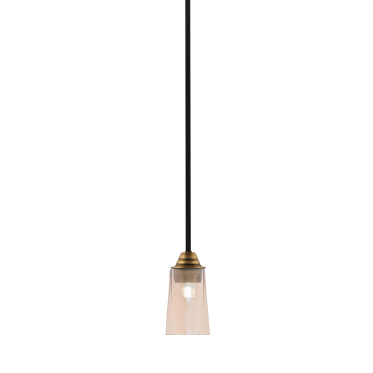 Toltec Paramount 5in 1-Light Mini Pendant | Modern Matte Black & Brass and Amber Gradient Glass | Kitchen Island & Dining Room | Model 3401-MBBR-263