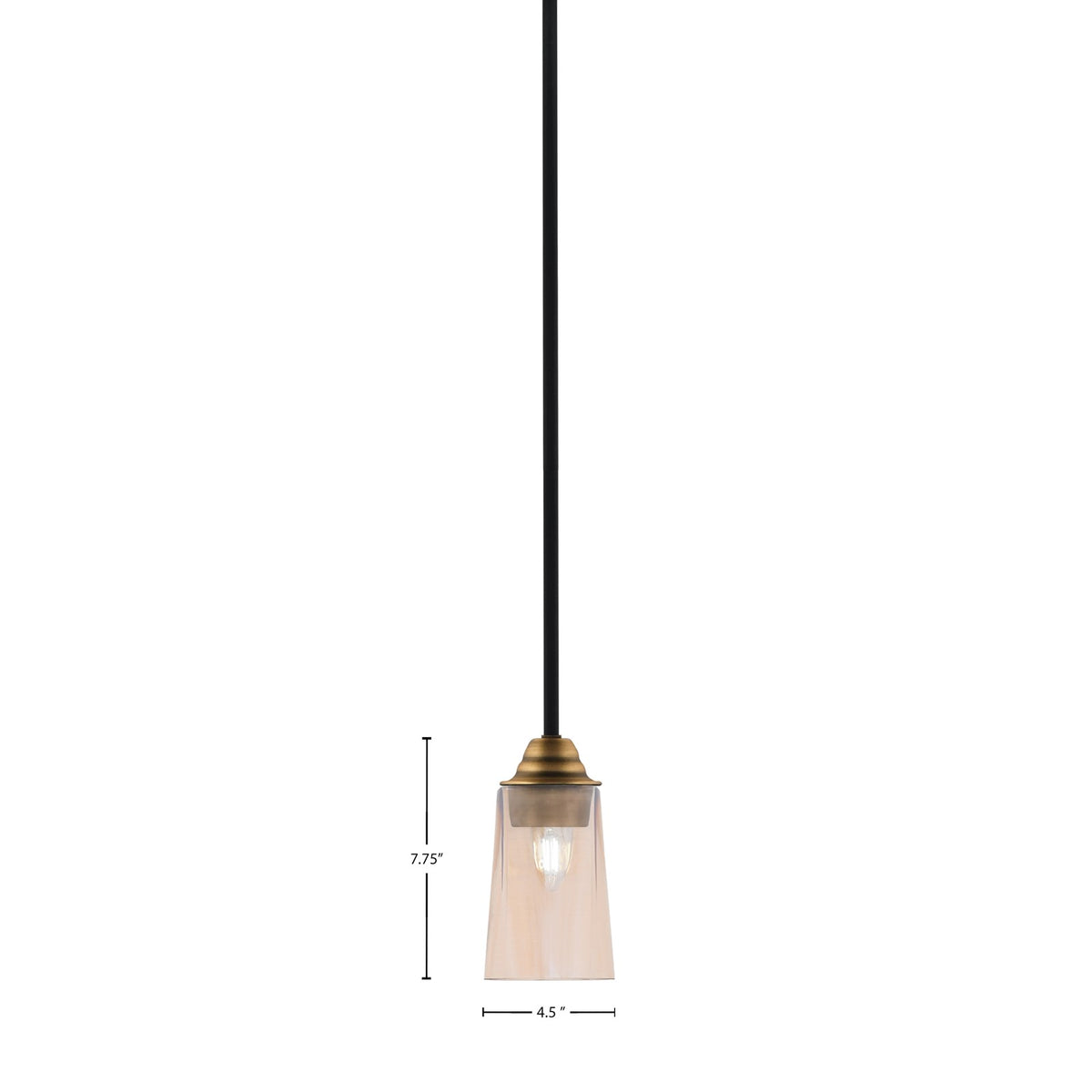 Toltec Paramount 5in 1-Light Mini Pendant | Modern Matte Black & Brass and Amber Gradient Glass | Kitchen Island & Dining Room | Model 3401-MBBR-263