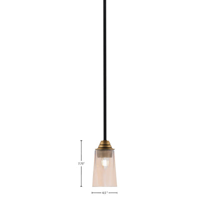 Toltec Paramount 5in 1-Light Mini Pendant | Modern Matte Black & Brass and Amber Gradient Glass | Kitchen Island & Dining Room | Model 3401-MBBR-263