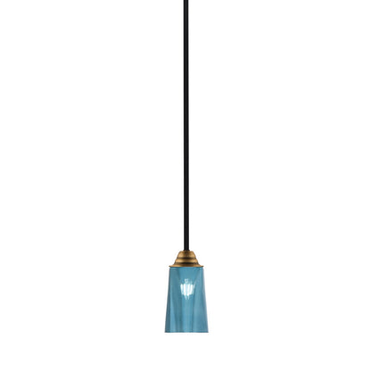 Toltec Paramount 5in 1-Light Mini Pendant | Modern Matte Black & Brass and Blue Gradient Glass | Kitchen Island & Dining Room | Model 3401-MBBR-265