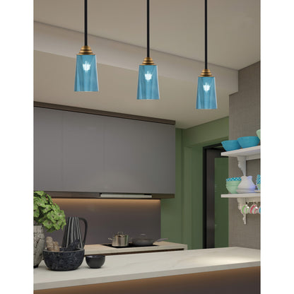 Toltec Paramount 5in 1-Light Mini Pendant | Modern Matte Black & Brass and Blue Gradient Glass | Kitchen Island & Dining Room | Model 3401-MBBR-265