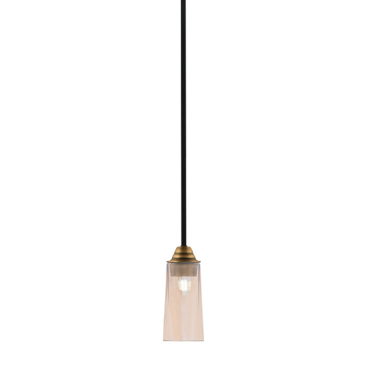 Toltec Paramount 5in 1-Light Mini Pendant | Matte Black & Brass and Amber Gradient Glass | Kitchen Island & Dining Room | Model 3401-MBBR-293
