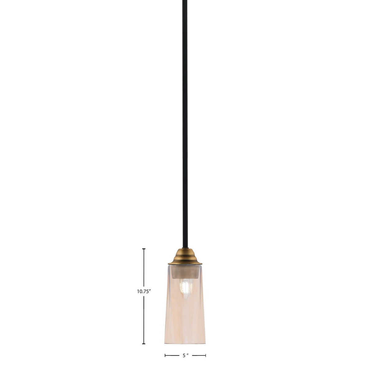 Toltec Paramount 5in 1-Light Mini Pendant | Matte Black & Brass and Amber Gradient Glass | Kitchen Island & Dining Room | Model 3401-MBBR-293