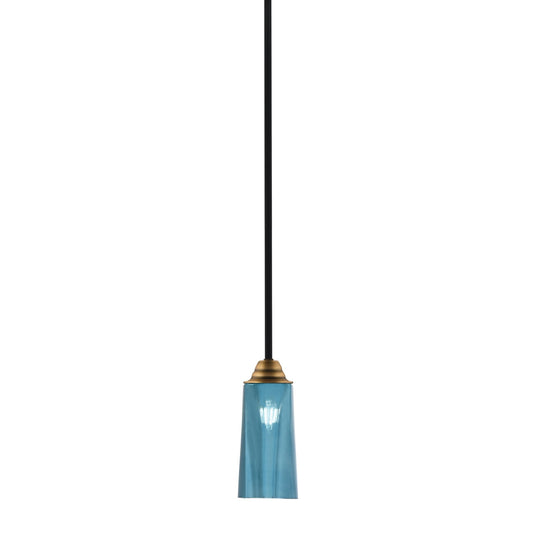 Toltec Paramount 5in 1-Light Mini Pendant | Matte Black & Brass and Blue Gradient Glass | Kitchen Island & Dining Room | Model 3401-MBBR-295