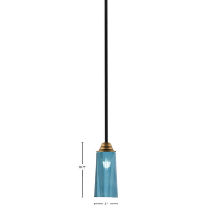 Toltec Paramount 5in 1-Light Mini Pendant | Matte Black & Brass and Blue Gradient Glass | Kitchen Island & Dining Room | Model 3401-MBBR-295