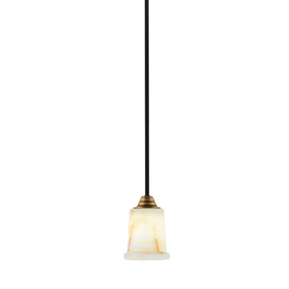 Toltec Paramount 5in 1-Light Mini Pendant | Modern Matte Black & Brass and Natural Stone Glass | Kitchen Island & Dining Room | Model 3401-MBBR-4128
