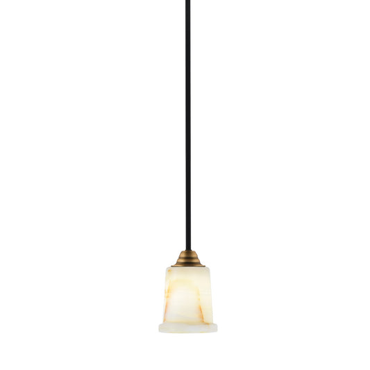 Toltec Paramount 5in 1-Light Mini Pendant | Modern Matte Black & Brass and Natural Stone Glass | Kitchen Island & Dining Room | Model 3401-MBBR-4128