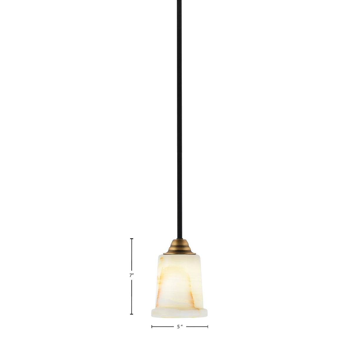 Toltec Paramount 5in 1-Light Mini Pendant | Modern Matte Black & Brass and Natural Stone Glass | Kitchen Island & Dining Room | Model 3401-MBBR-4128