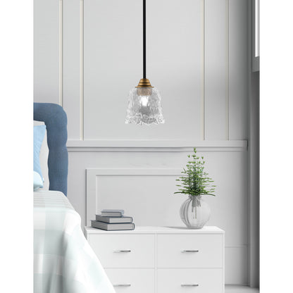Toltec Paramount 7in 1-Light Mini Pendant | Modern Matte Black and Brass with Clear Lava Glass | Kitchen Island & Bar | Model 3401-MBBR-4230