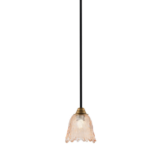Toltec Paramount 7in 1-Light Mini Pendant | Modern Matte Black and Brass with Amber Lava Glass | Kitchen Island & Bar | Model 3401-MBBR-4233
