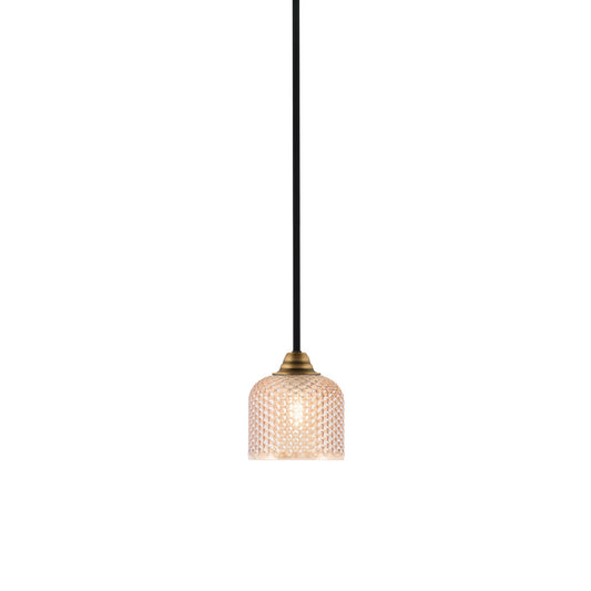 Toltec Paramount 6in 1-Light Mini Pendant | Matte Black & Brass Steel and Amber Textured Glass | Kitchen Island & Accent | 6 x 6.5 in | Model 3401-MBBR-4613