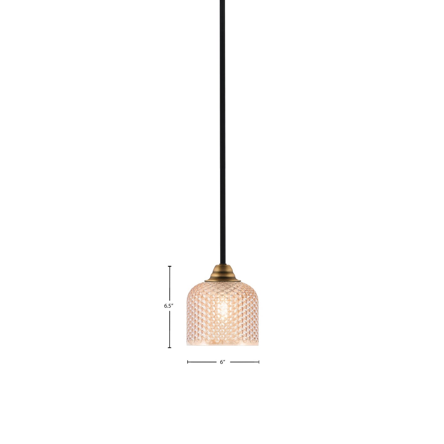 Toltec Paramount 6in 1-Light Mini Pendant | Matte Black & Brass Steel and Amber Textured Glass | Kitchen Island & Accent | 6 x 6.5 in | Model 3401-MBBR-4613