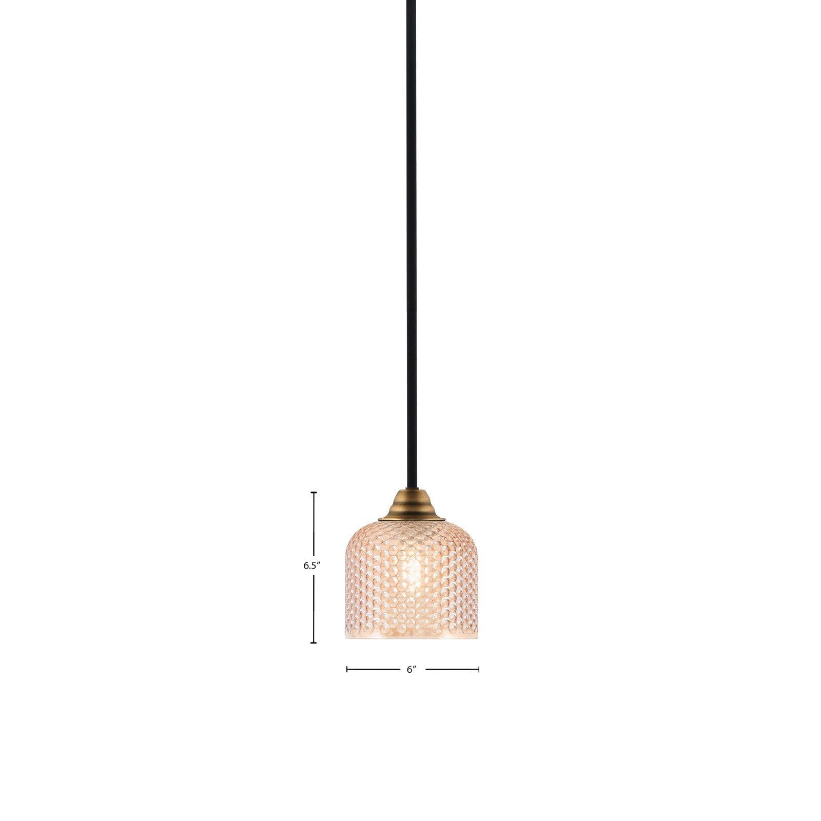 Toltec Paramount 6in 1-Light Mini Pendant | Matte Black & Brass Steel and Amber Textured Glass | Kitchen Island & Accent | 6 x 6.5 in | Model 3401-MBBR-4613