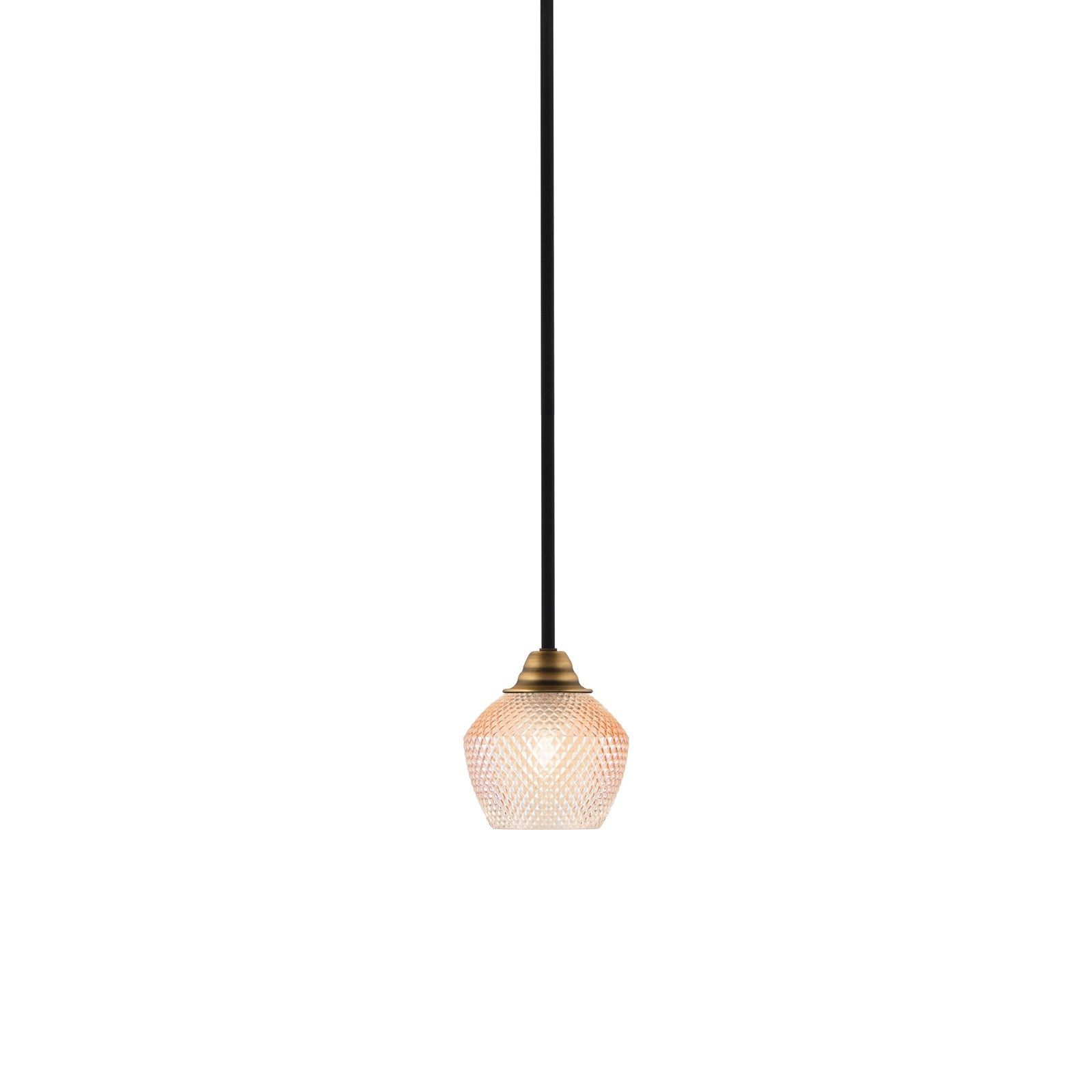 Toltec Paramount 6in 1-Light Mini Pendant | Modern Matte Black & Brass Steel and Amber Textured Glass | Kitchen Island & Counter | 6 x 6.5 in | Model 3401-MBBR-4623