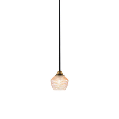 Toltec Paramount 6in 1-Light Mini Pendant | Modern Matte Black & Brass Steel and Amber Textured Glass | Kitchen Island & Counter | 6 x 6.5 in | Model 3401-MBBR-4623