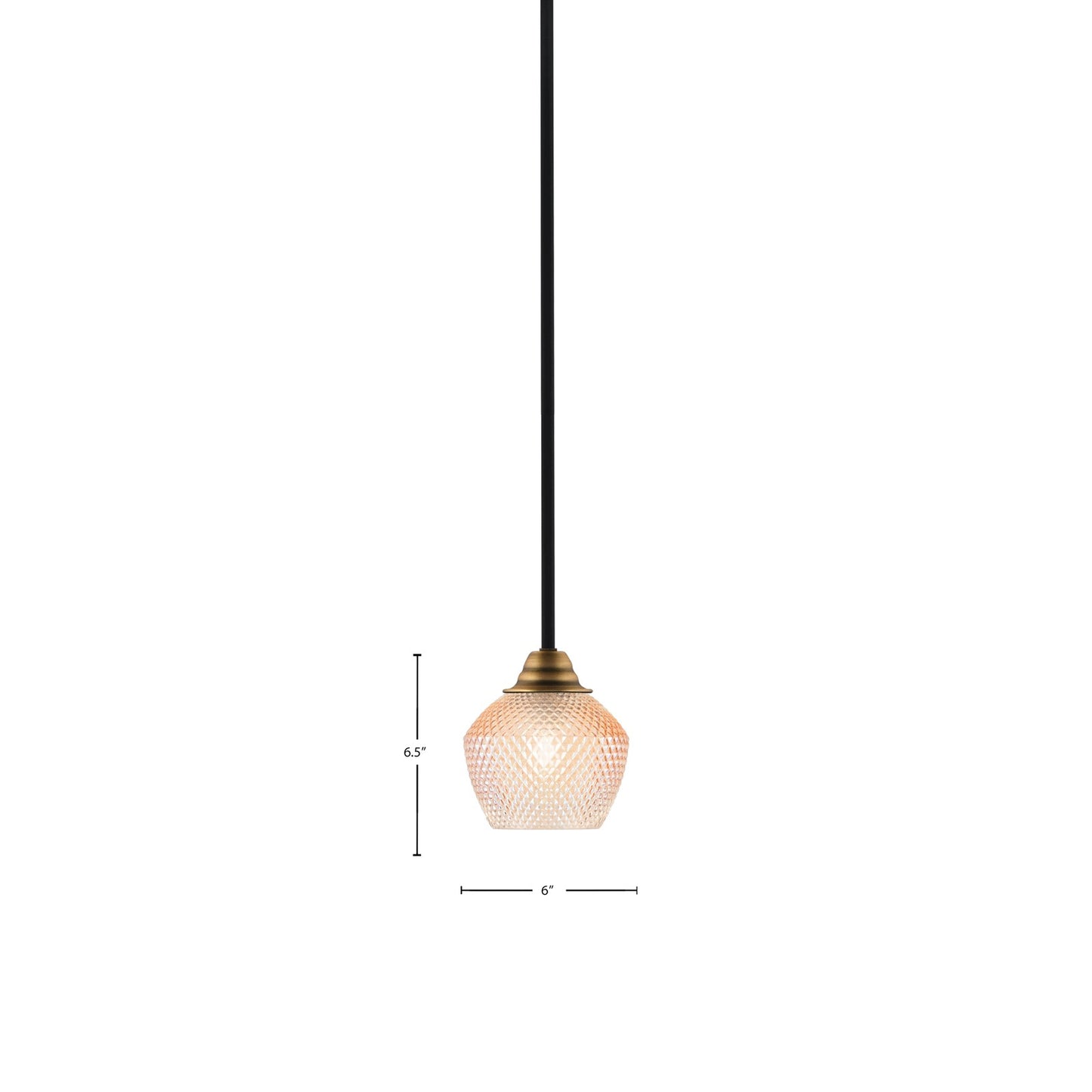 Toltec Paramount 6in 1-Light Mini Pendant | Modern Matte Black & Brass Steel and Amber Textured Glass | Kitchen Island & Counter | 6 x 6.5 in | Model 3401-MBBR-4623