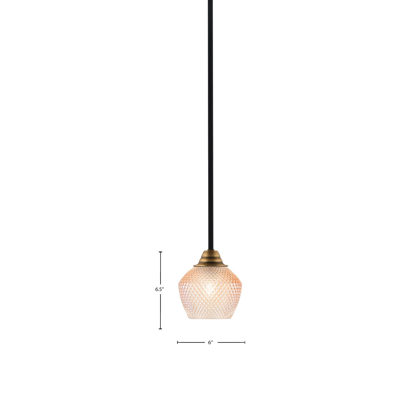 Toltec Paramount 6in 1-Light Mini Pendant | Modern Matte Black & Brass Steel and Amber Textured Glass | Kitchen Island & Counter | 6 x 6.5 in | Model 3401-MBBR-4623