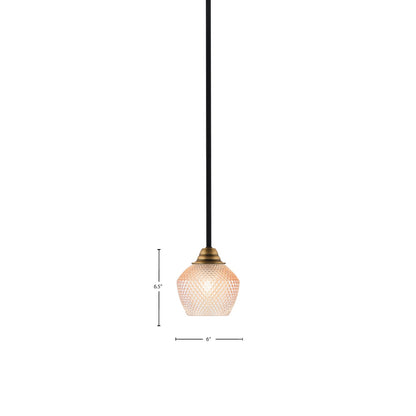 Toltec Paramount 6in 1-Light Mini Pendant | Modern Matte Black & Brass Steel and Amber Textured Glass | Kitchen Island & Counter | 6 x 6.5 in | Model 3401-MBBR-4623