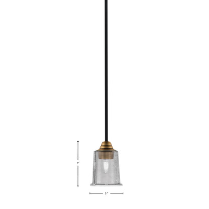 Toltec Paramount 5in 1-Light Mini Pendant | Matte Black & Brass and Smoke Bubble Glass | Kitchen Island & Dining Room | Model 3401-MBBR-5032