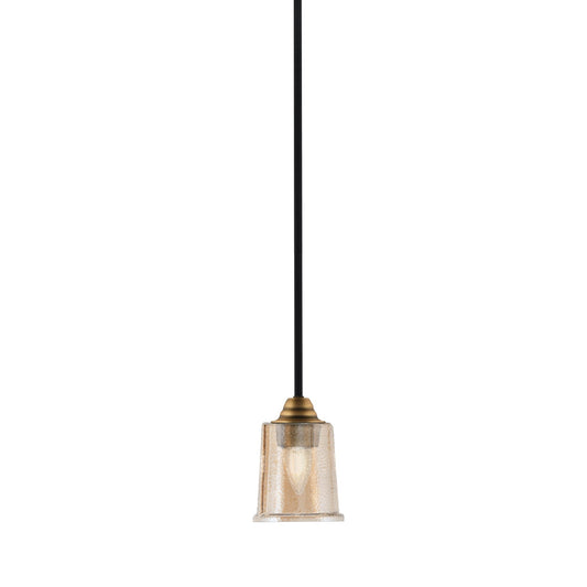 Toltec Paramount 5in 1-Light Mini Pendant | Modern Matte Black and Brass with Amber Bubble Glass | Kitchen Island & Bar | Model 3401-MBBR-5033