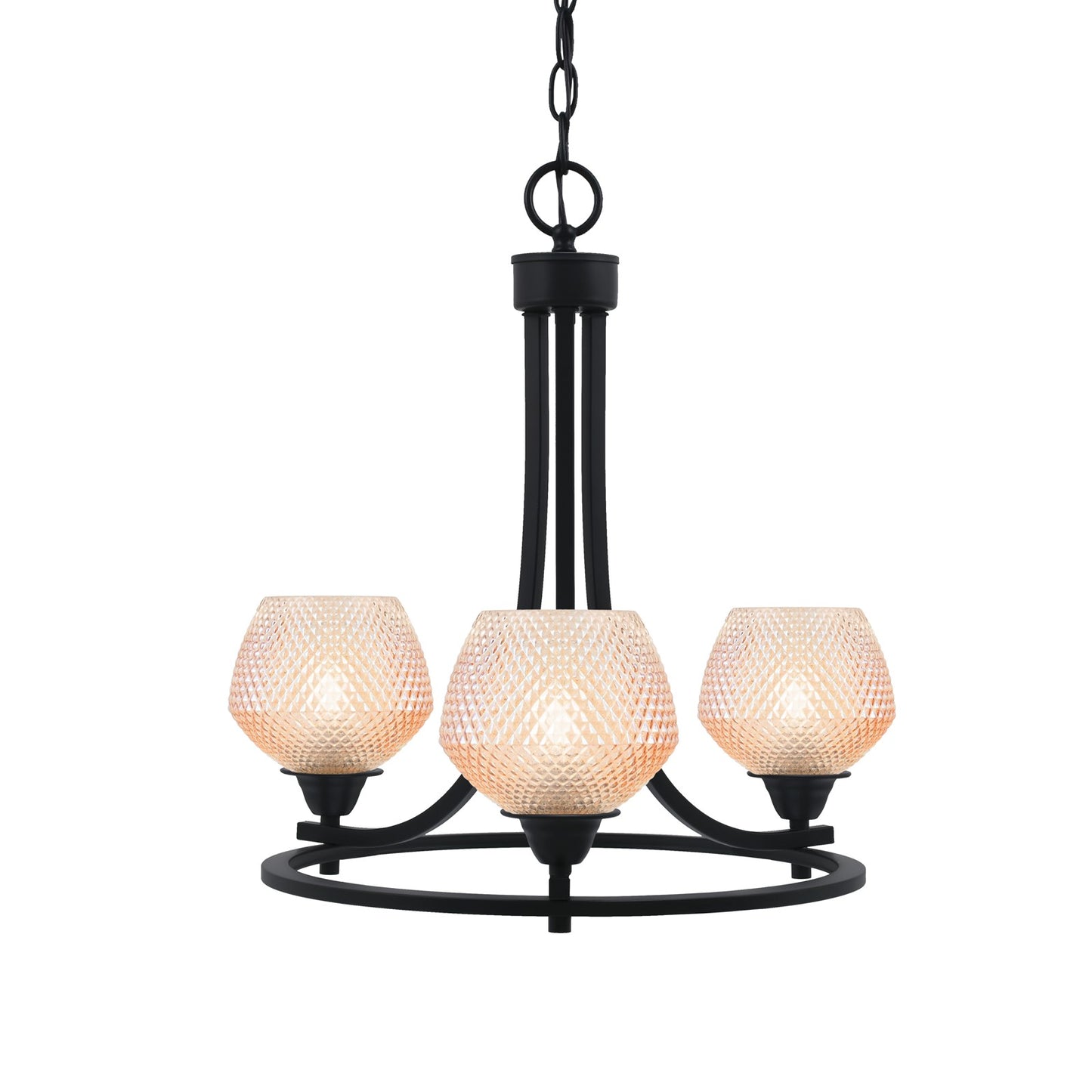 Toltec Paramount 17in 3-Light Uplight Chandelier | Modern Matte Black Steel and Amber Textured Glass | Dining Room & Entryway | 17 x 17 in | Model 3403-MB-4623